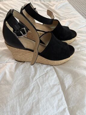 Marc Fisher Black Suede Espadrille Wedge Sandals - Women